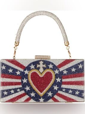 NWT Beautiful Sparkling Bling Swarovski Crystal American Flag Clutch Pur…